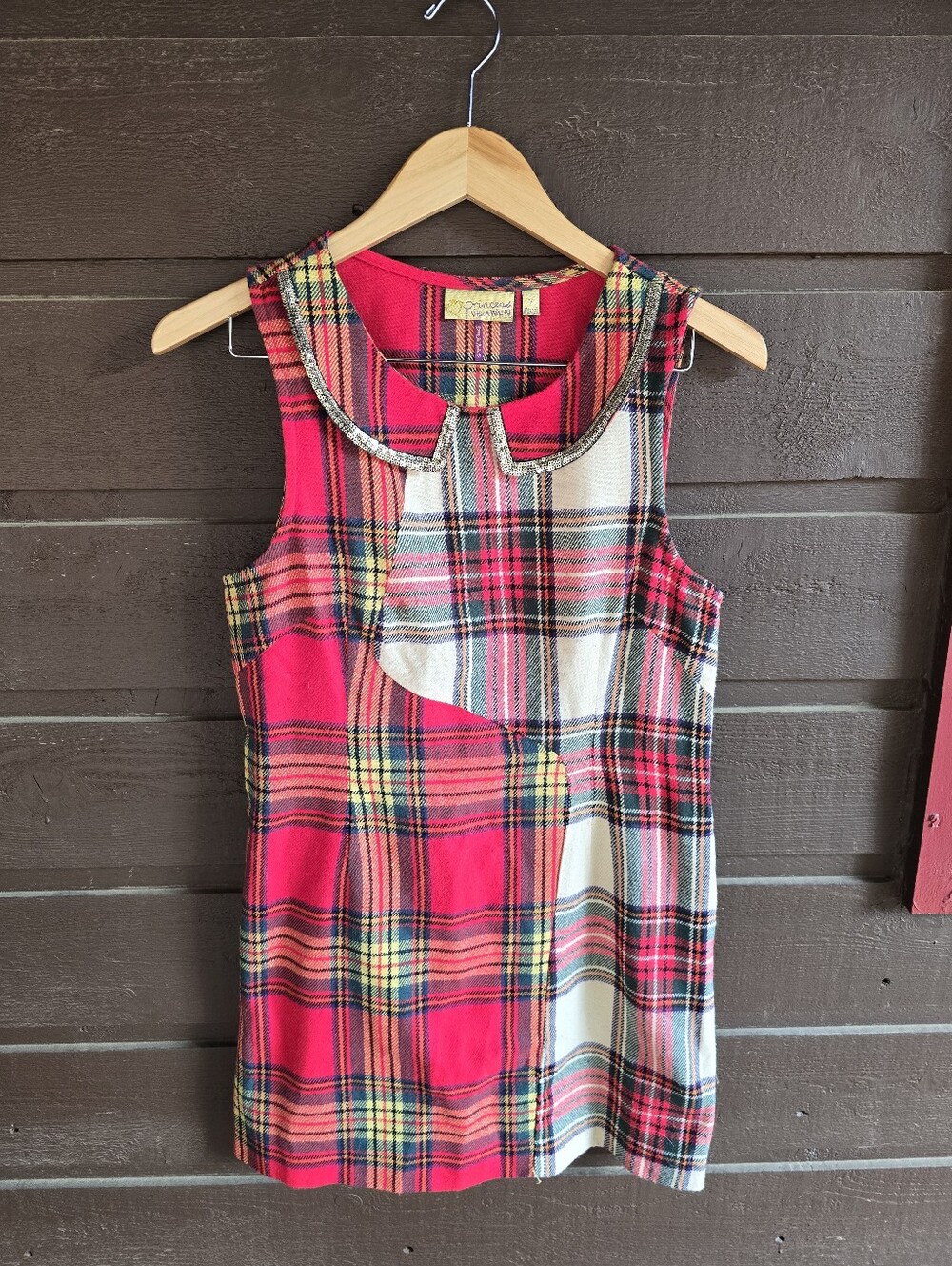 Princess Vera Wang Red Mixed Plaid Mini Shift Holiday Dress Sequin Collar 7